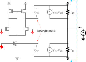 Simplified small-signal circuit in determining Ro for the Miller OTA.png